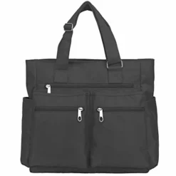 Canvas Tote Bag Waterproof Nylon Multi Pocket Shoulder Bags Laptop Work Bag Teacher Purse And Handbags For Women & Men (Grey)