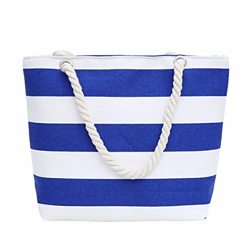 ABage Women's Striped Beach Tote Canvas Travel Handbag Purse Shopper Shoulder Bag, Blue 1 ABage Women's Striped Beach Tote Canvas Travel Handbag Purse Shopper Shoulder Bag, Blue