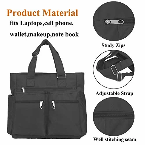 Canvas Tote Bag Waterproof Nylon Multi Pocket Shoulder Bags Laptop Work Bag Teacher Purse And Handbags For Women & Men (Grey) 2 Canvas Tote Bag Waterproof Nylon Multi Pocket Shoulder Bags Laptop Work Bag Teacher Purse And Handbags For Women & Men (Grey) - Image 2