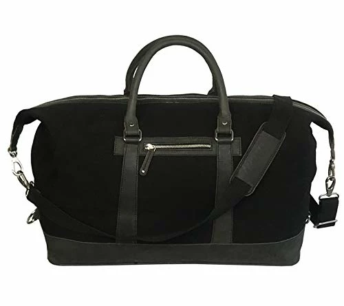 Oversized Canvas Genuine Leather Trim Travel Tote Duffel Shoulder Handbag Weekend Bag 2 Oversized Canvas Genuine Leather Trim Travel Tote Duffel Shoulder Handbag Weekend Bag - Image 2