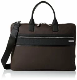 Calvin Klein Men'S Nylon With Saffiano Trim Slim Attache, Dark Chocolate Brown