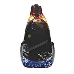 Fftian Squash Ball In Fire Flames And Splashing Water Sling Backpack,Travel Hiking Daypack Pattern Rope Crossbody Shoulder Bag
