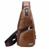 Men Leather Waist Bag Crossbody Shoulder Messenger Zips Outdoors Workout Traveling Casual Cycling Running Hiking Pack