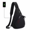 SINOKAL Sling Bag Chest Shoulder Backpack Casual Crossbody Shoulder Triangle Packs Daypacks For Men Women Canvas Digital Camera Bags With Charging Port For Sport Outdoor Gym Travel Hiking (Black)