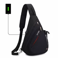 SINOKAL Sling Bag Chest Shoulder Backpack Casual Crossbody Shoulder Triangle Packs Daypacks For Men Women Canvas Digital Camera Bags With Charging Port For Sport Outdoor Gym Travel Hiking (Black)