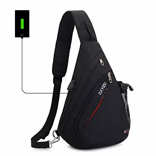 SINOKAL Sling Bag Chest Shoulder Backpack Casual Crossbody Shoulder Triangle Packs Daypacks For Men Women Canvas Digital Camera Bags With Charging Port For Sport Outdoor Gym Travel Hiking (Black) 2 SINOKAL Sling Bag Chest Shoulder Backpack Casual Crossbody Shoulder Triangle Packs Daypacks For Men Women Canvas Digital Camera Bags With Charging Port For Sport Outdoor Gym Travel Hiking (Black) - Image 2