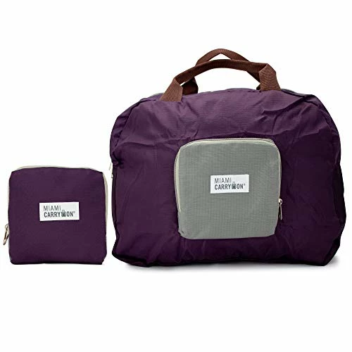 Miami CarryOn Travel Foldable Handbag - Folds To A Compact 6 X 6 X 1-1/2 Inches (Purple-Gray) 1 Miami CarryOn Travel Foldable Handbag - Folds To A Compact 6 X 6 X 1-1/2 Inches (Purple-Gray)