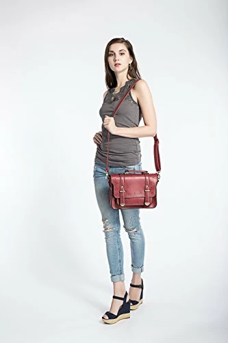 EOSUSI Women's Faux Leather Briefcases Messenger Bag Ladies Handbags, Red 3 EOSUSI Women's Faux Leather Briefcases Messenger Bag Ladies Handbags, Red - Image 3