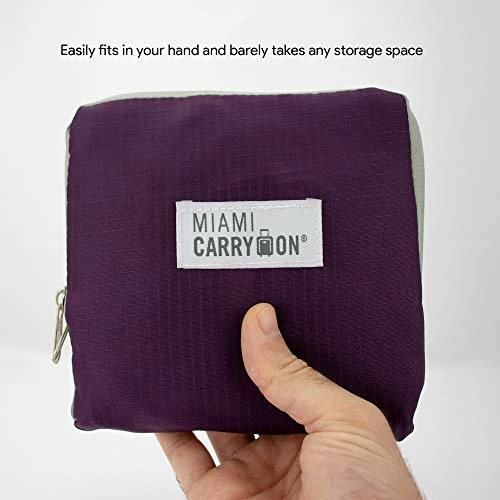 Miami CarryOn Travel Foldable Handbag - Folds To A Compact 6 X 6 X 1-1/2 Inches (Purple-Gray) 4 Miami CarryOn Travel Foldable Handbag - Folds To A Compact 6 X 6 X 1-1/2 Inches (Purple-Gray) - Image 4