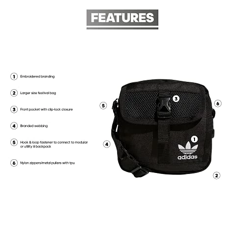 Adidas Originals Adidas Large Festival Crossbody Bag, Black 6 Adidas Originals Adidas Large Festival Crossbody Bag, Black - Image 6