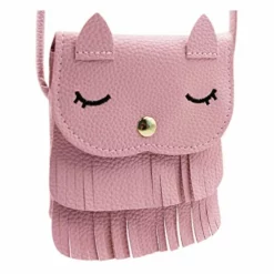 ZGMYC Cat Tassel Shoulder Bag Small Coin Purse Crossbody Satchel For Kids Girls, Pink (5.1'' X 5.9'')