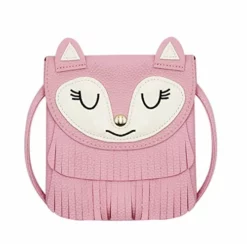 ZGMYC Fox Tassel Shoulder Bag Small Coin Purse Crossbody Satchel For Kids Girls, Large Pink (5.9 X 5.9in)