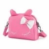 Pinky Family Cute Cat Ear Kids Handbags Candy Color Crossbody Bags Pu Leather Shoulder Bags (Pink)