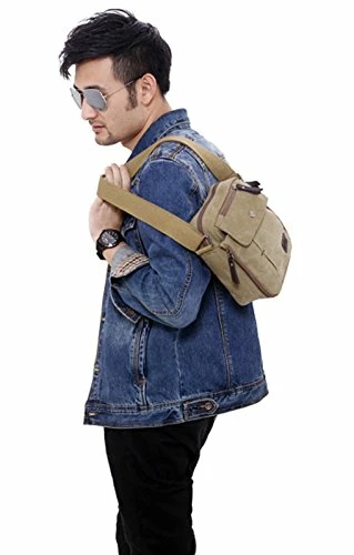 FakeFace Mens Retro Vintage Leisure Outdoor Canvas Messenger Crossbody Everyday Satchel Shoulder 4 FakeFace Mens Retro Vintage Leisure Outdoor Canvas Messenger Crossbody Everyday Satchel Shoulder - Image 4