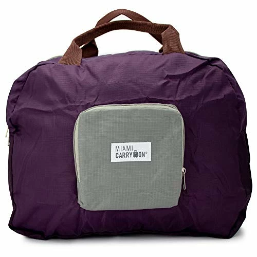 Miami CarryOn Travel Foldable Handbag - Folds To A Compact 6 X 6 X 1-1/2 Inches (Purple-Gray) 7 Miami CarryOn Travel Foldable Handbag - Folds To A Compact 6 X 6 X 1-1/2 Inches (Purple-Gray) - Image 7