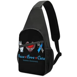 SWEET TANG Fashion Durable Men Women Sling Bag Chest Crossbody Bag Pack Rucksack For Sport, Travel, Workout, Ribbon Red Love Heart Peace Love Cure Diabetes Awareness