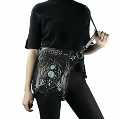 Gothic Waist Bag Fanny Pack Leather Steampunk Bag Side Bag Travel Purse Side Wallet Punk Rock Chain Leg Bag Crossbody Shoulder Messenger Bags Handbag Hip Holster Pouch For Women Girls (Black) -Cole Haan Shop 41myZoCPxwL