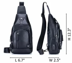 BULLCAPTAIN Men Sling Crossbody Bag With USB Charging Port Genuine Leather Shoulder Chest Bag Travel Hiking Backpack (Black) -Cole Haan Shop 41psa3wLwpL
