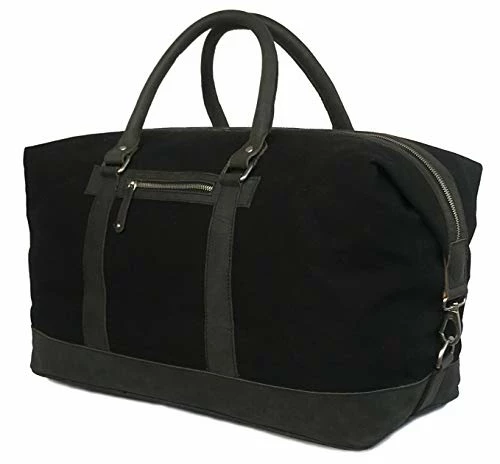 Oversized Canvas Genuine Leather Trim Travel Tote Duffel Shoulder Handbag Weekend Bag 3 Oversized Canvas Genuine Leather Trim Travel Tote Duffel Shoulder Handbag Weekend Bag - Image 3