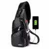 Seoky Rop Men's Leather Sling Bag Chest Crossbody Shoulder Bag With USB Charging Port Black