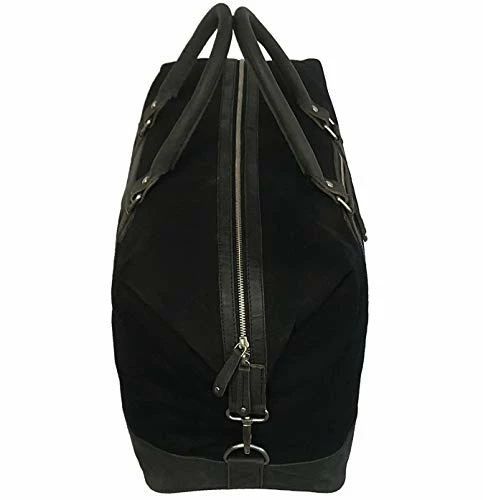 Oversized Canvas Genuine Leather Trim Travel Tote Duffel Shoulder Handbag Weekend Bag 4 Oversized Canvas Genuine Leather Trim Travel Tote Duffel Shoulder Handbag Weekend Bag - Image 4