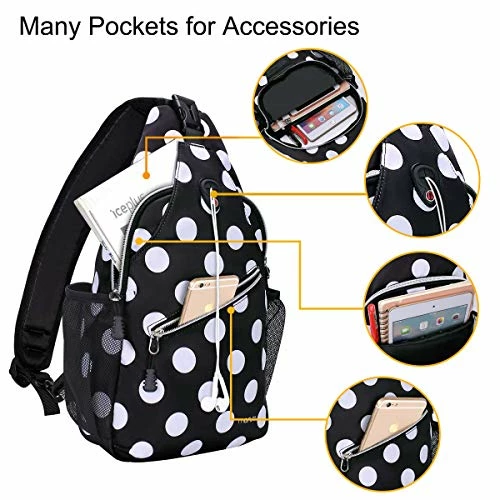 MOSISO Sling Backpack,Travel Hiking Daypack White Dot Rope Crossbody Chest Bag, Black 6 MOSISO Sling Backpack,Travel Hiking Daypack White Dot Rope Crossbody Chest Bag, Black - Image 6