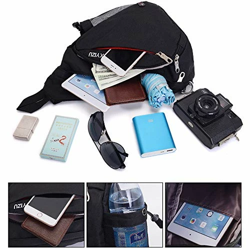 SINOKAL Sling Bag Chest Shoulder Backpack Casual Crossbody Shoulder Triangle Packs Daypacks For Men Women Canvas Digital Camera Bags With Charging Port For Sport Outdoor Gym Travel Hiking (Black) 3 SINOKAL Sling Bag Chest Shoulder Backpack Casual Crossbody Shoulder Triangle Packs Daypacks For Men Women Canvas Digital Camera Bags With Charging Port For Sport Outdoor Gym Travel Hiking (Black) - Image 3