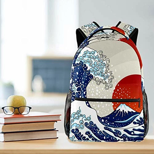 LORVIES Ancient Japanese Wave Illustration Boys Girls Backpacks Camping Daypack School Shoulder Bags 2 LORVIES Ancient Japanese Wave Illustration Boys Girls Backpacks Camping Daypack School Shoulder Bags - Image 2