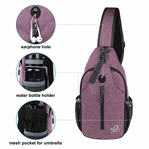 Waterfly Crossbody Sling Backpack Sling Bag Travel Hiking Chest Bag Daypack (Purple) 3 Waterfly Crossbody Sling Backpack Sling Bag Travel Hiking Chest Bag Daypack (Purple) - Image 3