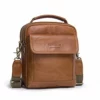 Contacts Mens Genuine Leather Crossbody Single-Shoulder 9" Mini IPad Messenger Tote Bag (Brown)