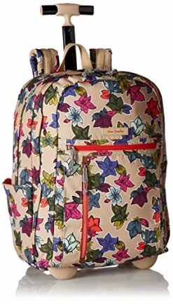Vera Bradley Women's Lighten Up Rolling-Backpack, Falling Flowers Neutral