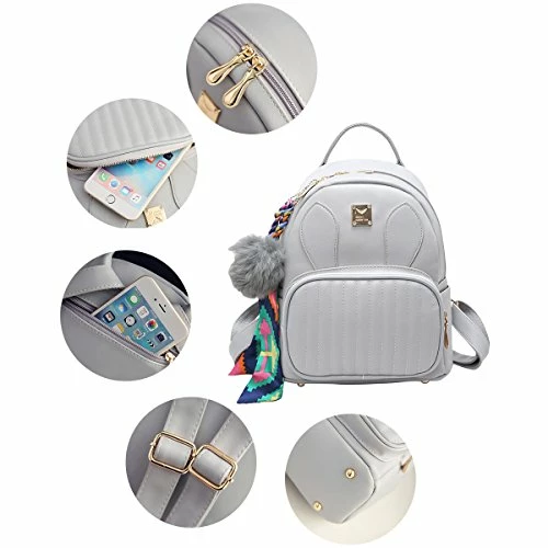 ABage Women's Leather Backpack Purse College School Travel Casual Daypack Handbag, Grey 7 ABage Women's Leather Backpack Purse College School Travel Casual Daypack Handbag, Grey - Image 7