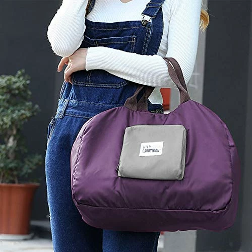 Miami CarryOn Travel Foldable Handbag - Folds To A Compact 6 X 6 X 1-1/2 Inches (Purple-Gray) 3 Miami CarryOn Travel Foldable Handbag - Folds To A Compact 6 X 6 X 1-1/2 Inches (Purple-Gray) - Image 3