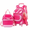 Meetbelify Rolling Backpacks For Girls School Bags Trolley Handbag With Lunch Bag Style B-Rose Red