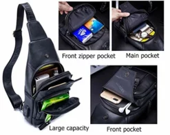 BULLCAPTAIN Men Sling Crossbody Bag With USB Charging Port Genuine Leather Shoulder Chest Bag Travel Hiking Backpack (Black) -Cole Haan Shop 51BAcuuELqL