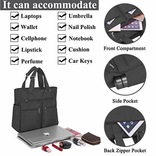 Canvas Tote Bag Waterproof Nylon Multi Pocket Shoulder Bags Laptop Work Bag Teacher Purse And Handbags For Women & Men (Grey) 4 Canvas Tote Bag Waterproof Nylon Multi Pocket Shoulder Bags Laptop Work Bag Teacher Purse And Handbags For Women & Men (Grey) - Image 4