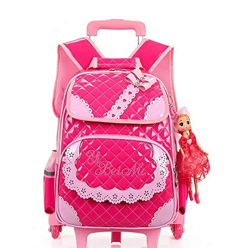 Meetbelify Rolling Backpacks For Girls School Bags Trolley Handbag With Lunch Bag Style B-Rose Red 3 Meetbelify Rolling Backpacks For Girls School Bags Trolley Handbag With Lunch Bag Style B-Rose Red - Image 3
