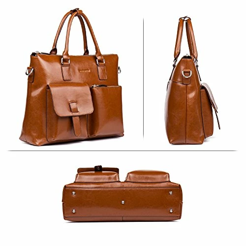 Bostanten Leather Briefcase Laptop Business Vintage Slim Messenger Bags For Men & Women Brown 3 Bostanten Leather Briefcase Laptop Business Vintage Slim Messenger Bags For Men & Women Brown - Image 3