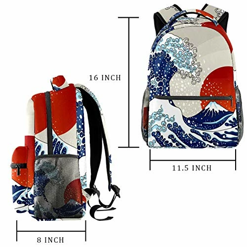 LORVIES Ancient Japanese Wave Illustration Boys Girls Backpacks Camping Daypack School Shoulder Bags 6 LORVIES Ancient Japanese Wave Illustration Boys Girls Backpacks Camping Daypack School Shoulder Bags - Image 6