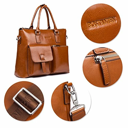 Bostanten Leather Briefcase Laptop Business Vintage Slim Messenger Bags For Men & Women Brown 5 Bostanten Leather Briefcase Laptop Business Vintage Slim Messenger Bags For Men & Women Brown - Image 5