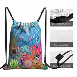 Underwater Ocean Dolphin Fish Coral Reef Summer Drawstring Backpack Sport Gym Bag Sackpack Shoulder Bags For Hiking Yoga Travel Beach -Cole Haan Shop 51 c1w7j8JL
