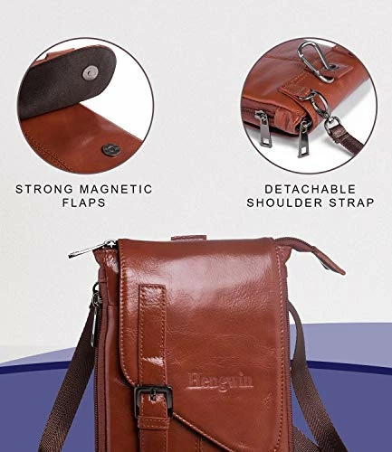 Hengwin Crossbody Shoulder Bag Men Purse Leather Phone Holster IPhone Pouch Case 3 Hengwin Crossbody Shoulder Bag Men Purse Leather Phone Holster IPhone Pouch Case - Image 3