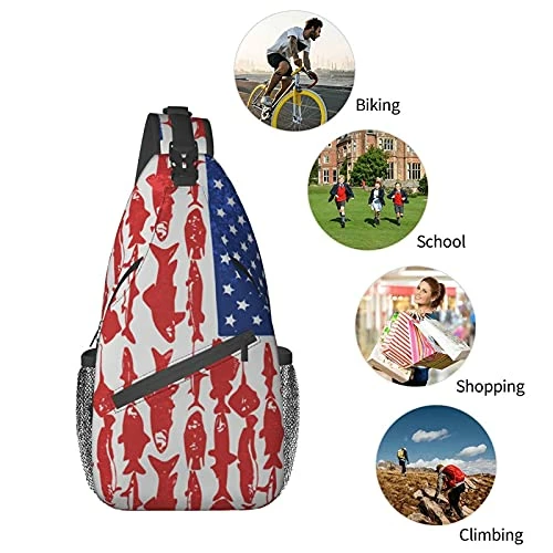 American Flag Fish Sling Bag Crossbody Backpack Shoulder Casual Chest Bags For Travel Gym Sport Hiking 2 American Flag Fish Sling Bag Crossbody Backpack Shoulder Casual Chest Bags For Travel Gym Sport Hiking - Image 2