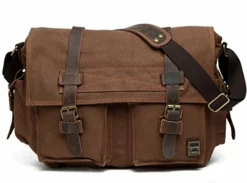 Berchirly Men Outdoor Travel Canvas Messenger Crossbody Bag For 14.7Inch Laptop