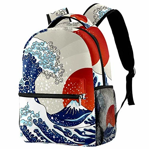 LORVIES Ancient Japanese Wave Illustration Boys Girls Backpacks Camping Daypack School Shoulder Bags 1 LORVIES Ancient Japanese Wave Illustration Boys Girls Backpacks Camping Daypack School Shoulder Bags