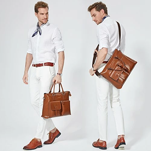 Bostanten Leather Briefcase Laptop Business Vintage Slim Messenger Bags For Men & Women Brown 2 Bostanten Leather Briefcase Laptop Business Vintage Slim Messenger Bags For Men & Women Brown - Image 2