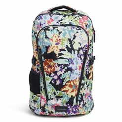 Vera Bradley Recycled Lighten Up Reactive Lay Flat Travel Backpack, Happy Blooms Cross-Stitch