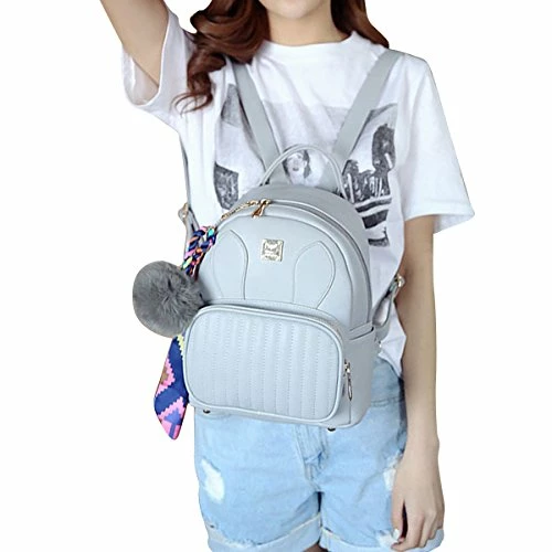 ABage Women's Leather Backpack Purse College School Travel Casual Daypack Handbag, Grey 3 ABage Women's Leather Backpack Purse College School Travel Casual Daypack Handbag, Grey - Image 3