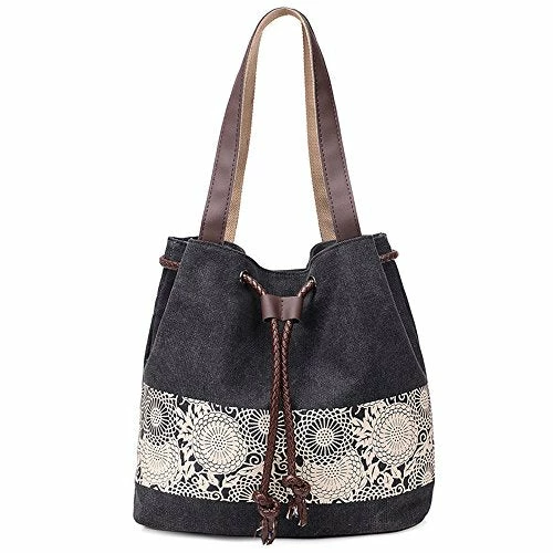 Hiigoo Printing Canvas Shoulder Bag Retro Casual Handbags Messenger Bags (Black) 1 Hiigoo Printing Canvas Shoulder Bag Retro Casual Handbags Messenger Bags (Black)