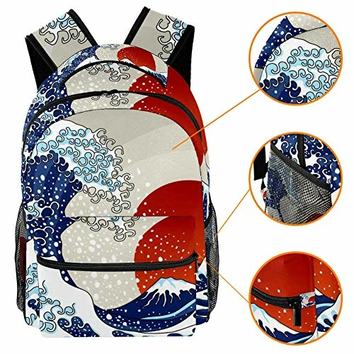 LORVIES Ancient Japanese Wave Illustration Boys Girls Backpacks Camping Daypack School Shoulder Bags 5 LORVIES Ancient Japanese Wave Illustration Boys Girls Backpacks Camping Daypack School Shoulder Bags - Image 5